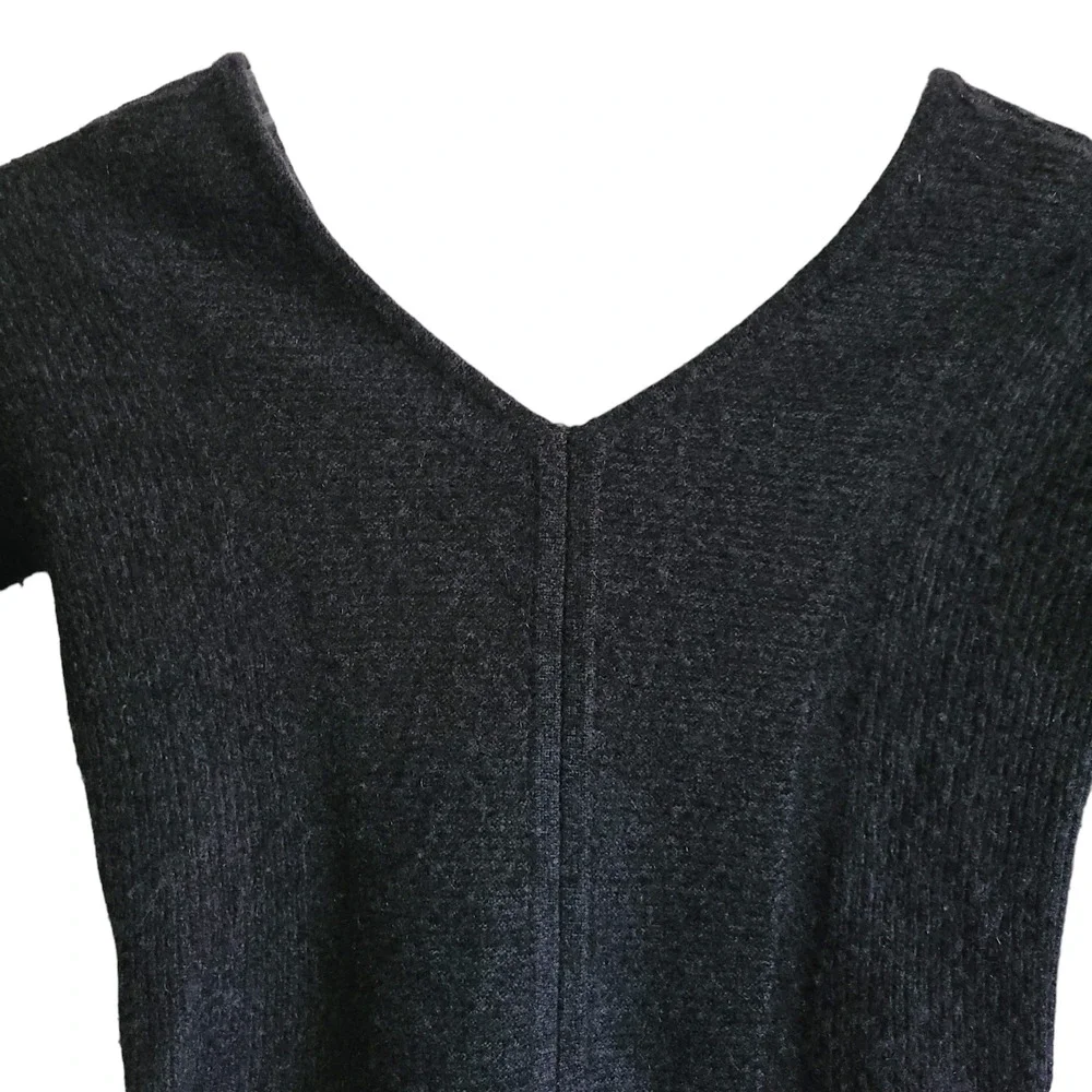 QUINN Cashmere Blend Double V Neck Peplum Sweater Charcoal Gray Black Women's XS
